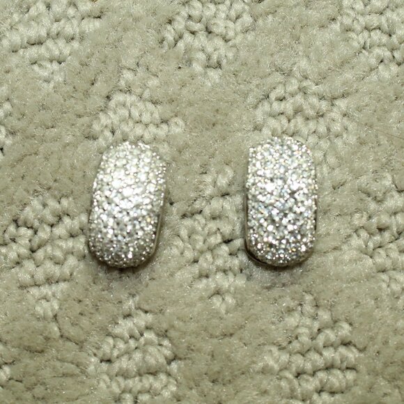 Vtg Christian Dior Pave Crystal Rhinestone Silver-Tone Half Hoop Clip Earrings - Picture 1 of 6